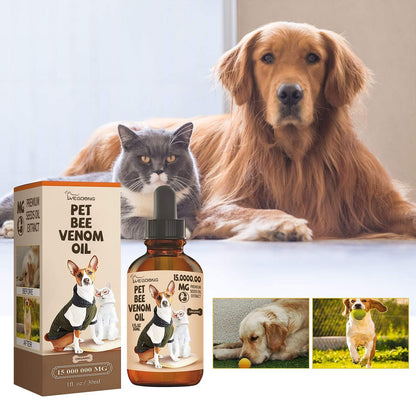 Pet Bee Venom Oil bottle with natural ingredients for pet joint care