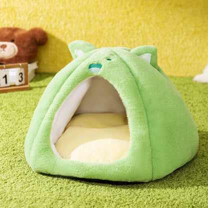 Brown Toast style pet cat bed made of lamb wool and sponge, cozy and warm for autumn and winter use