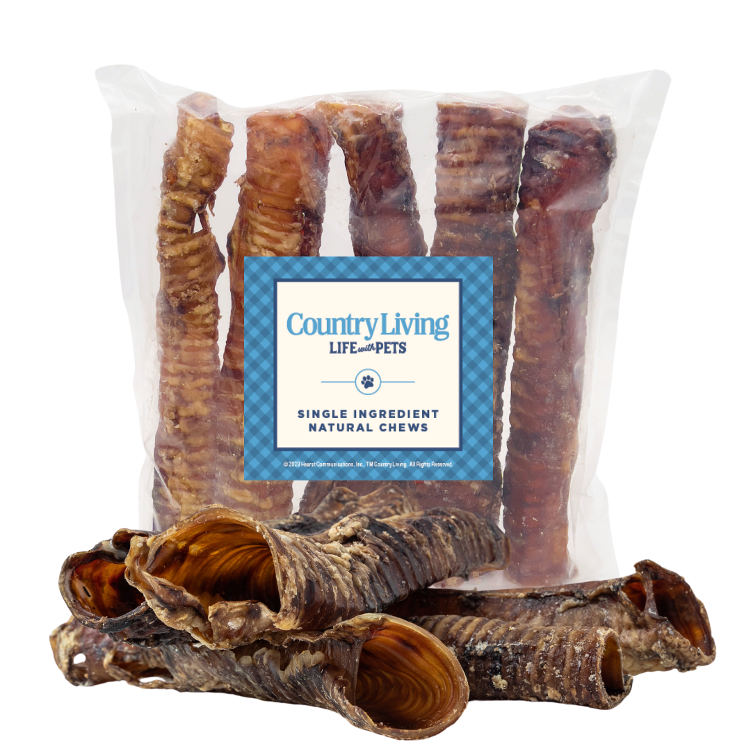Country Living All-Natural Beef Trachea Dog Treats 12-inch protein-packed chews 5-pack for joint and dental health