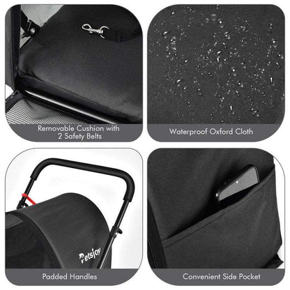 4-in-1 double pet stroller with detachable carriers and foldable frame