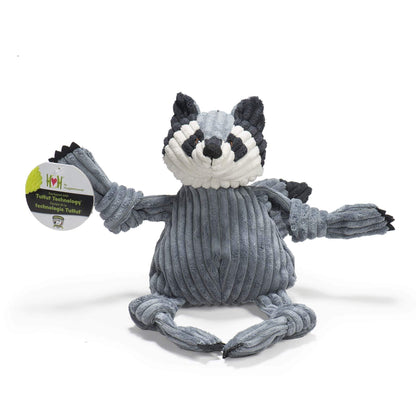 Reggie Raccoon Knottie® plush dog toy with durable knotted design and squeakers for dogs and puppies