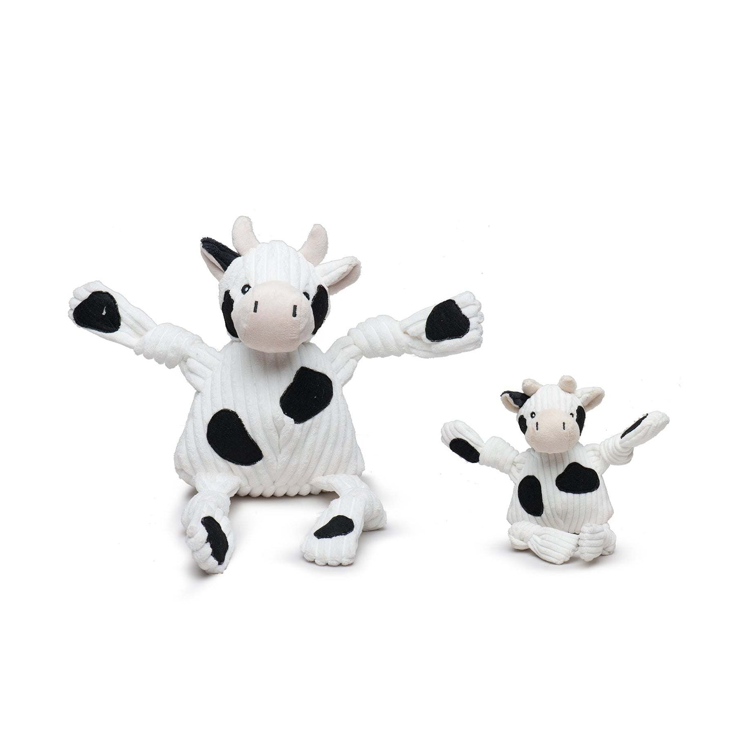 Dottie Cow Knottie® plush dog toy with durable Tuffut Technology and squeakers