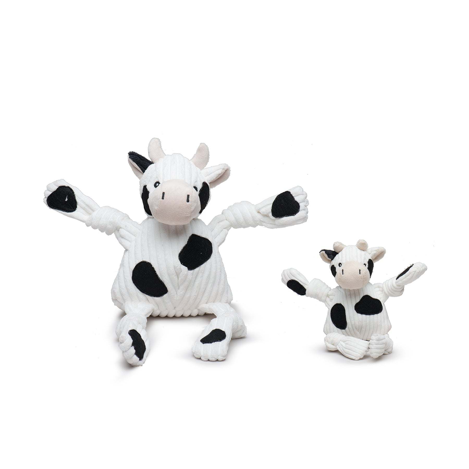 Dottie Cow Knottie® plush dog toy with durable Tuffut Technology and squeakers