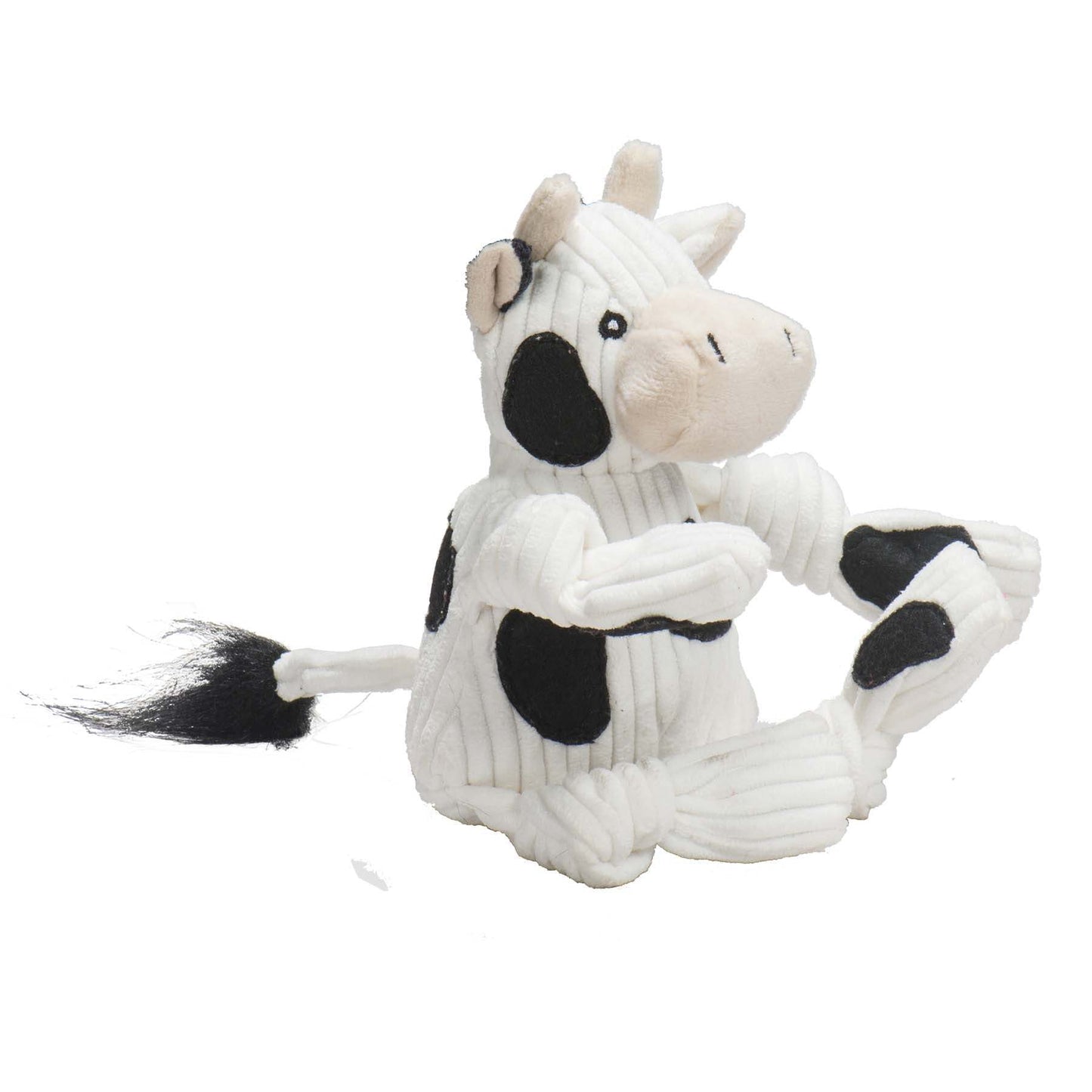 Dottie Cow Knottie® plush dog toy with durable Tuffut Technology and squeakers for dogs and puppies