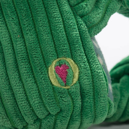 Fergie Frog Knottie® plush dog toy with durable Tuffut Technology and five squeakers