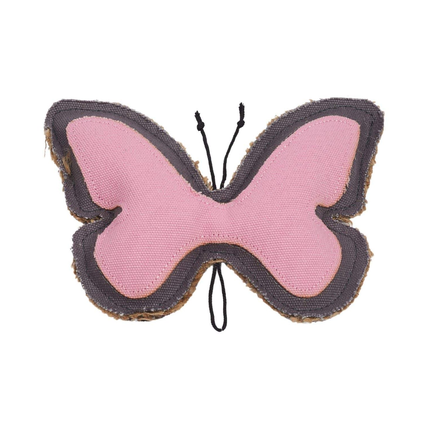 Country Living Canvas butterfly-shaped dog chew toy made of durable pink canvas and natural jute, safe and non-toxic for small to medium dogs