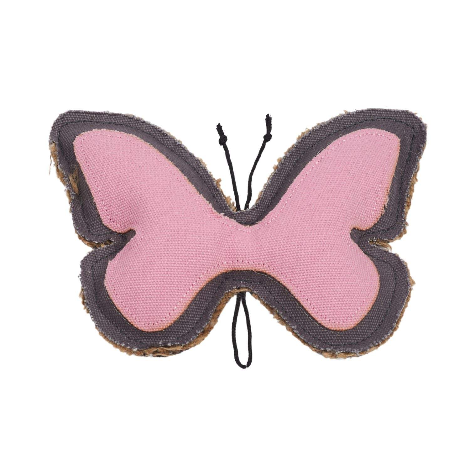 Country Living Canvas butterfly-shaped dog chew toy made of durable pink canvas and natural jute, safe and non-toxic for small to medium dogs