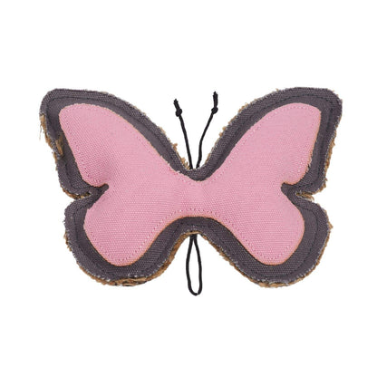 Country Living Canvas butterfly-shaped dog chew toy made of durable pink canvas and natural jute, safe and non-toxic for small to medium dogs