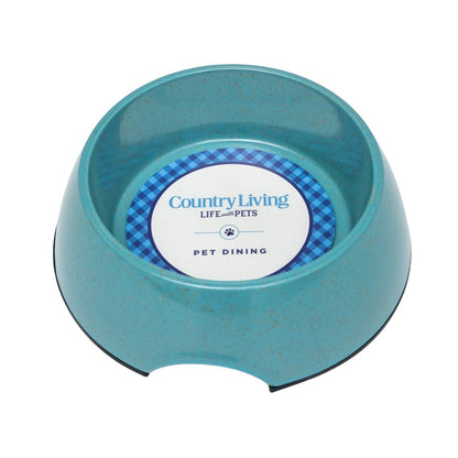 Country Living teal blue natural fiber dog bowls set of 2 with anti-skid base and ergonomic grip