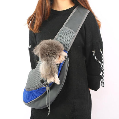 Breathable pet carrier handbag sling with mesh fabric for small dogs and cats, hands-free shoulder bag for outdoor travel