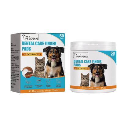 Dog Cat Tooth Cleaning Finger Set with 50 disposable dental care finger pads for pets