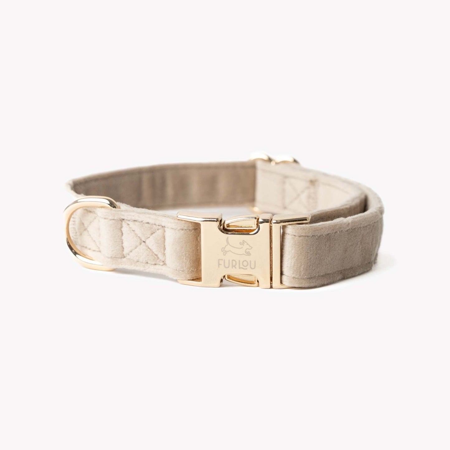 Sand velvet dog collar with gold buckle and soft texture