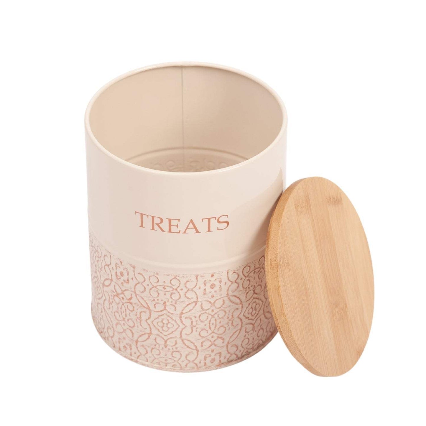 Country Living Dog Treat Canisters set of 2 white swan carbon steel jars with bamboo lids for pet treat storage
