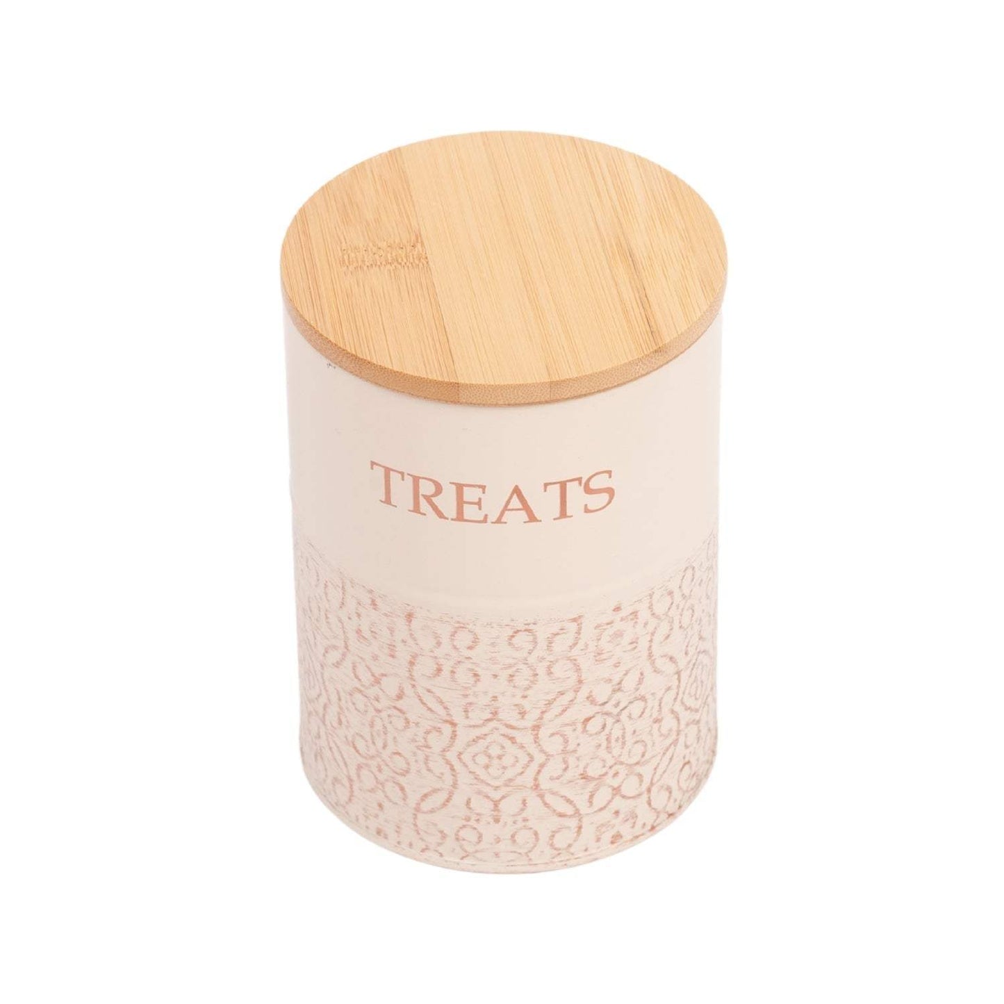 Country Living Dog Treat Canisters set of 2 white swan carbon steel jars with bamboo lids for pet treat storage