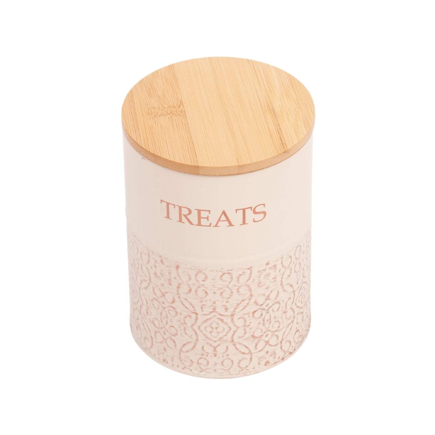 Country Living Dog Treat Canisters set of 2 white swan carbon steel jars with bamboo lids for pet treat storage