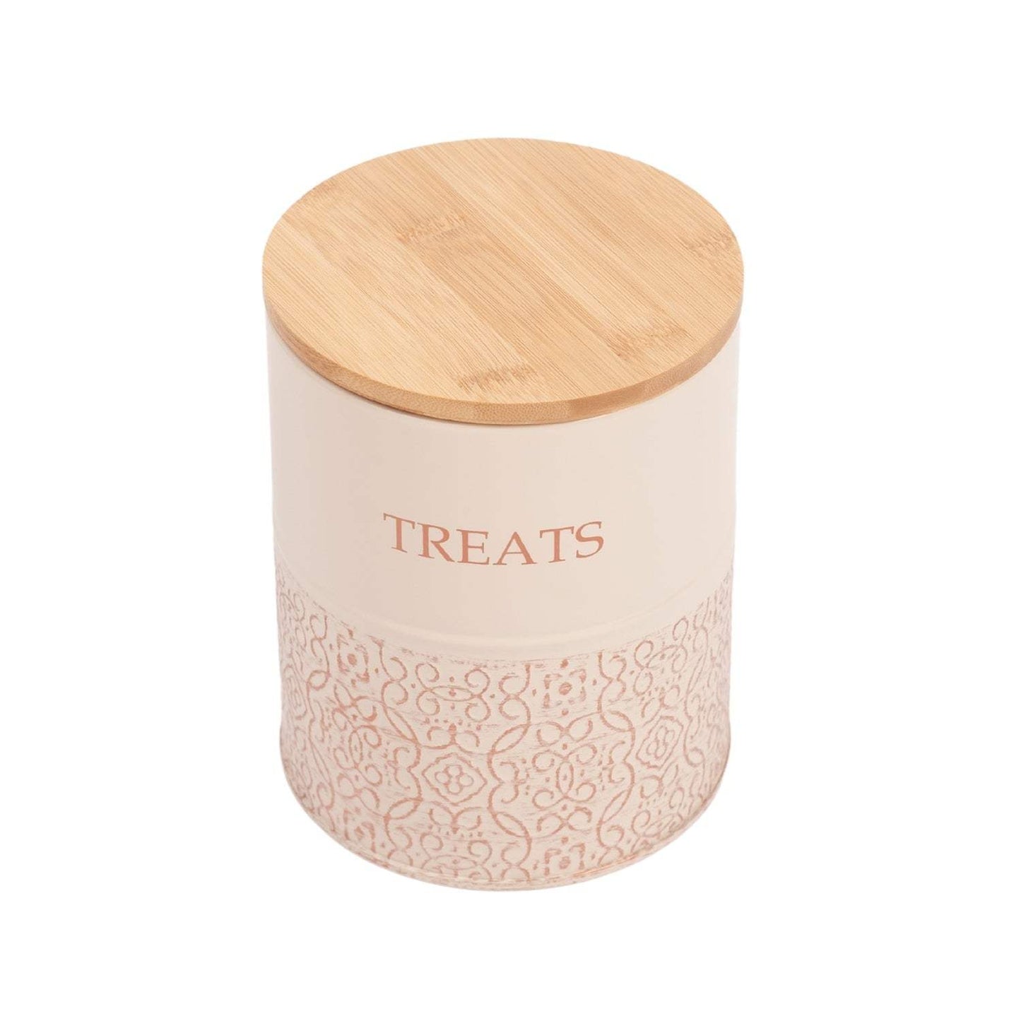 Country Living Dog Treat Canisters set of 2 white swan carbon steel jars with bamboo lids for pet treat storage and home organization