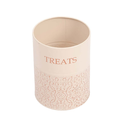 Country Living Dog Treat Canisters set with white swan color, bamboo lids, and elegant carbon steel design for pet treat storage