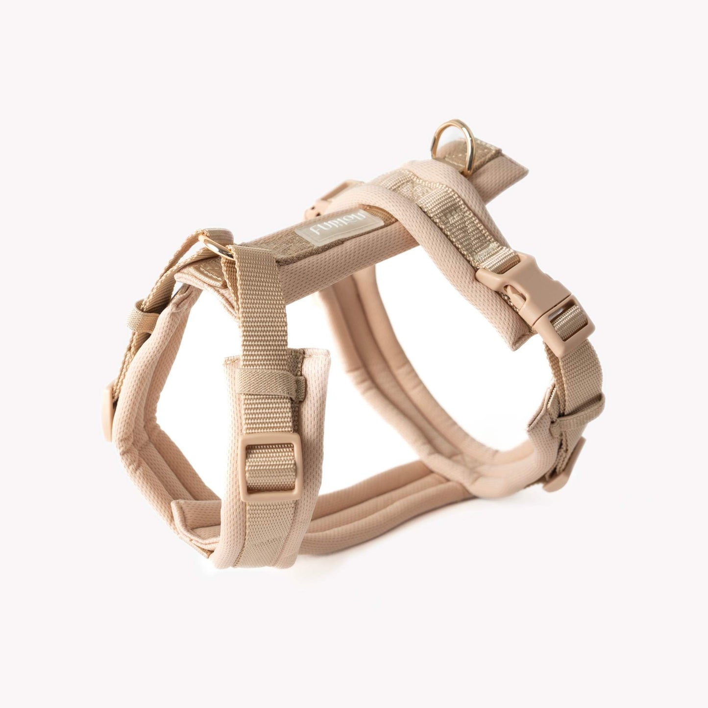 Tan comfort dog harness with breathable padding and adjustable straps
