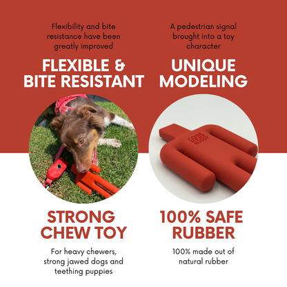 Durable natural rubber dog chew toy stop signal for all dog sizes and ages