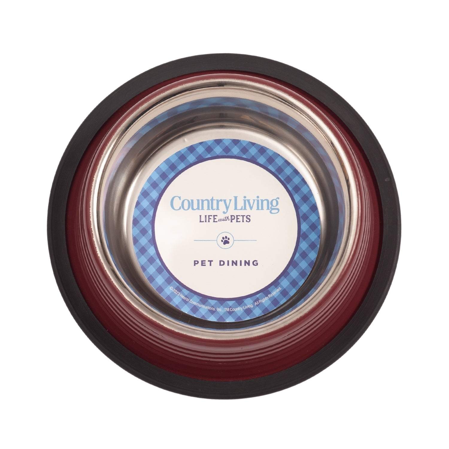 Country Living Set of 2 Ribbed Non-Slip Pet Bowls, Merlot Red, Durable