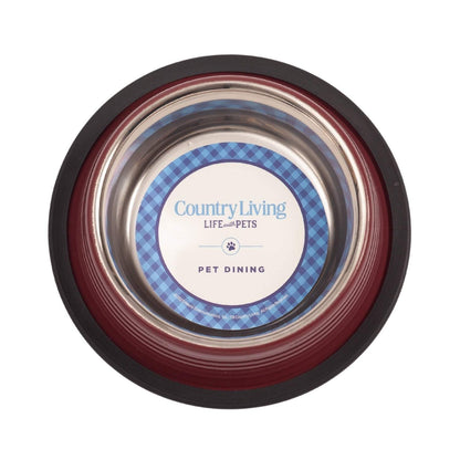 Country Living Set of 2 Ribbed Non-Slip Pet Bowls, Merlot Red, Durable