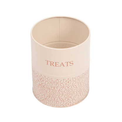 Set of 2 Country Living Dog Treat Canisters in white swan color with bamboo lids and elegant filigree design