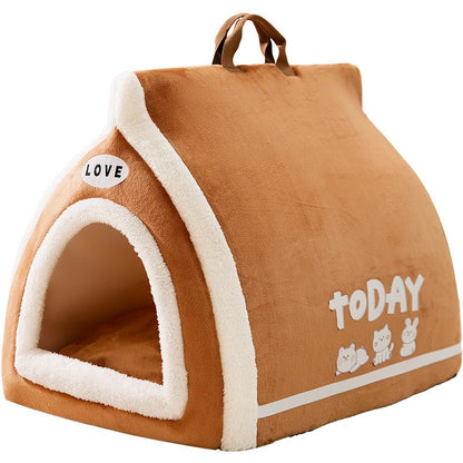 Brown Toast style pet cat bed made of lamb wool and sponge, cozy and warm for autumn and winter use
