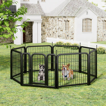 Black 8-panel dog fence 24 inch portable indoor pet playpen for small dogs.