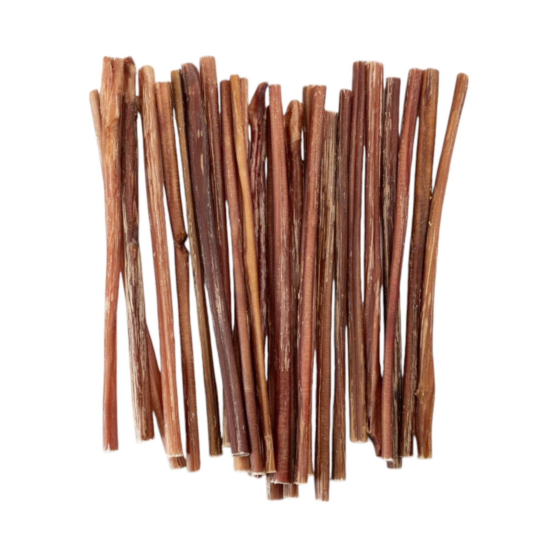 All-natural 12-inch thin beef bully sticks dog treats, high-protein, odor-free, dental health support, 25 pieces per case