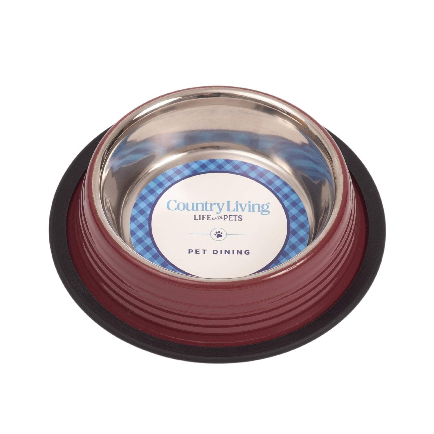 Country Living Set of 2 Ribbed Non-Slip Pet Bowls, Merlot Red, Durable