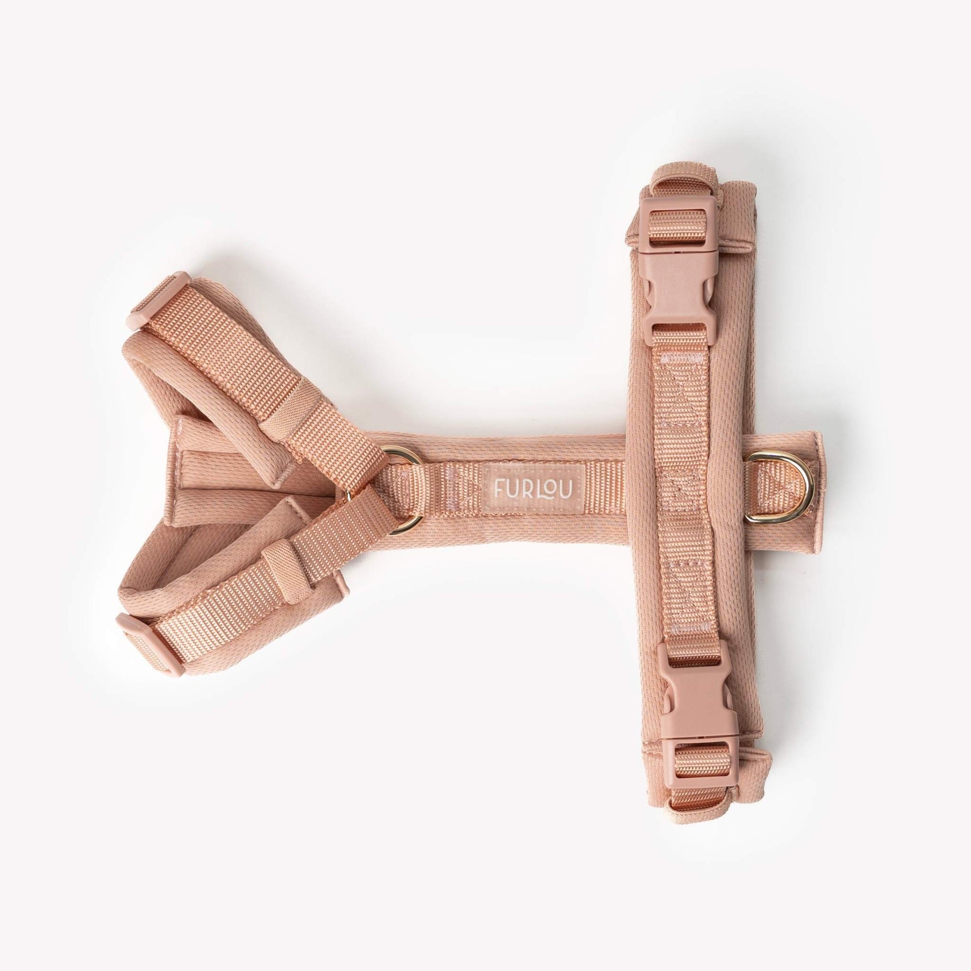 Powder Rose comfort dog harness with breathable padding and adjustable straps