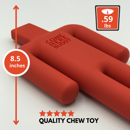Durable natural rubber dog chew toy shaped like a stop signal, safe for all dog sizes and breeds