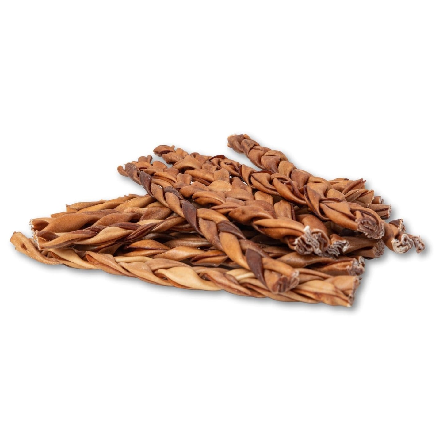 All-Natural Braided Collagen Stick dog treats made from 100% beef dermis, supports joint, skin, and coat health, 12-inch braids, grain-free and gluten-free.