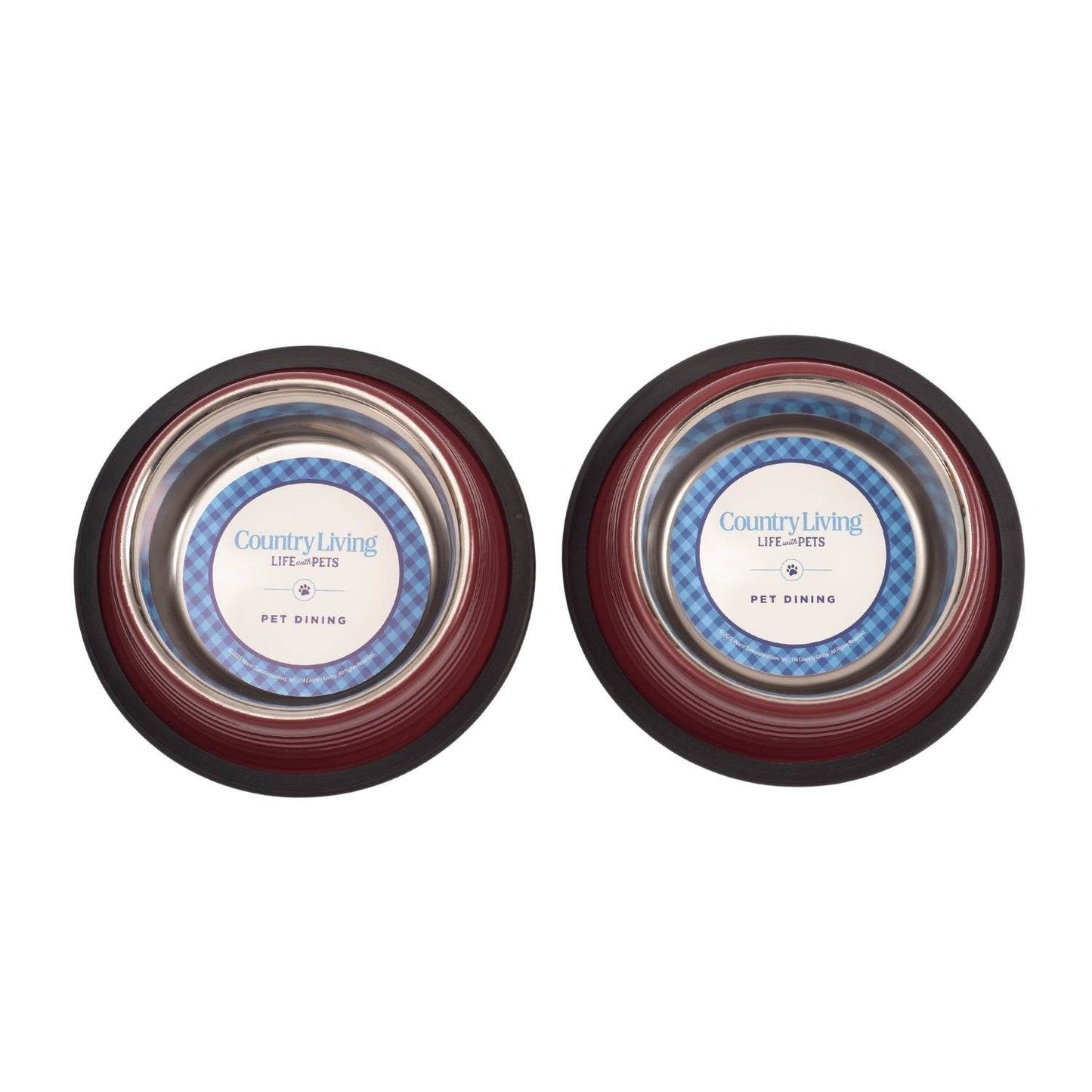Country Living Set of 2 Ribbed Non-Slip Pet Bowls, Merlot Red, Durable
