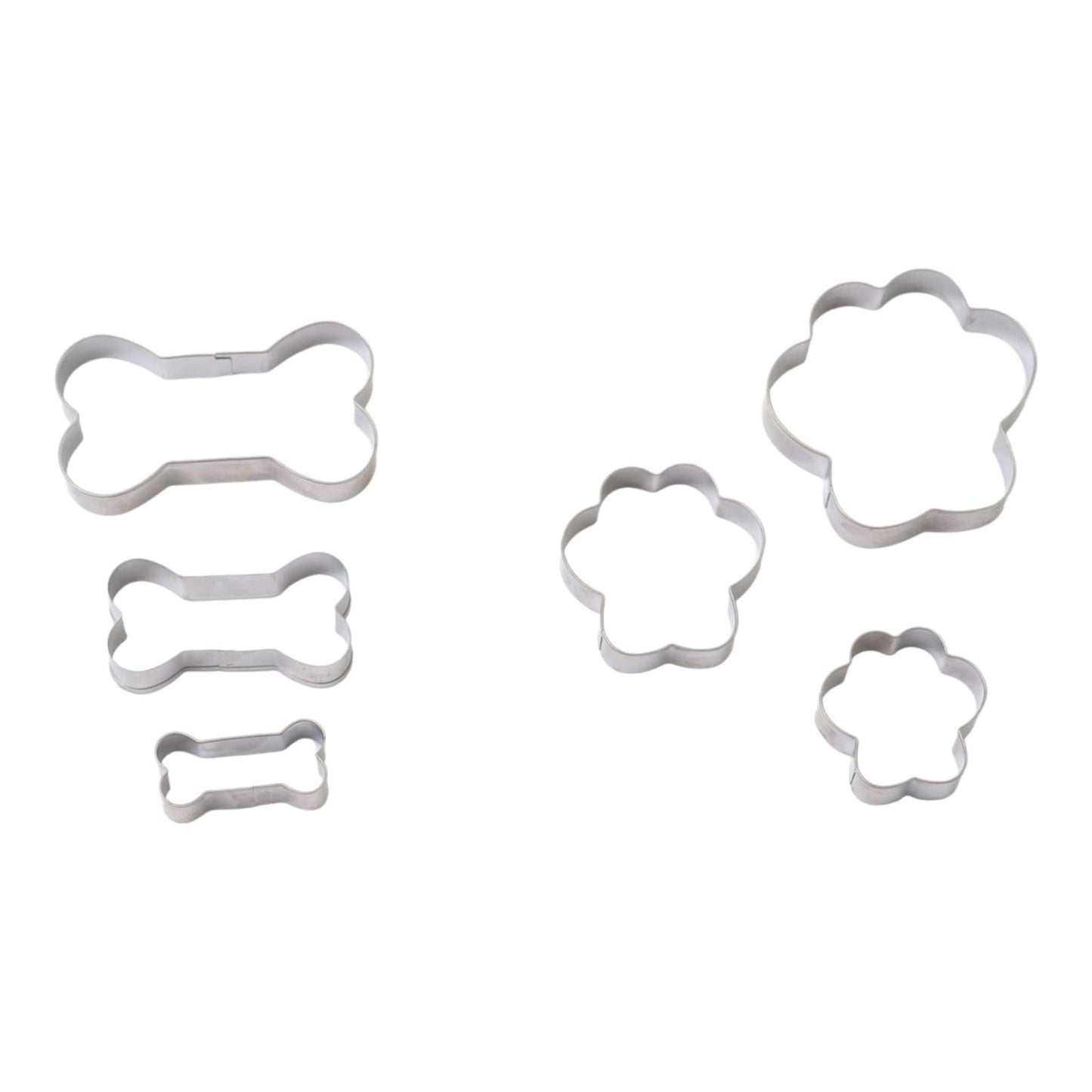 Country Living 6-piece stainless steel cookie cutter set with 3 paw-shaped and 3 bone-shaped cutters for baking and dog treats
