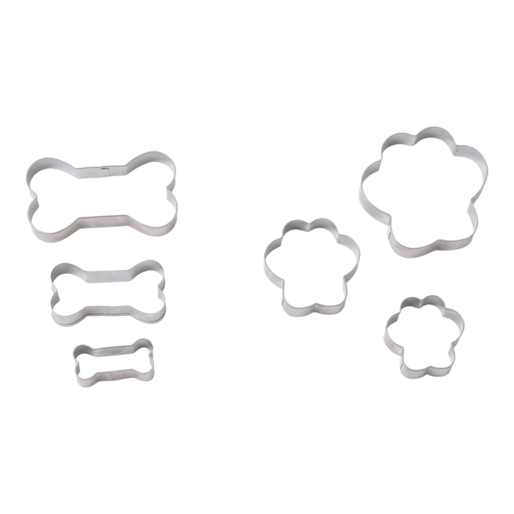 Country Living 6-piece stainless steel cookie cutter set with 3 paw-shaped and 3 bone-shaped cutters for baking and dog treats