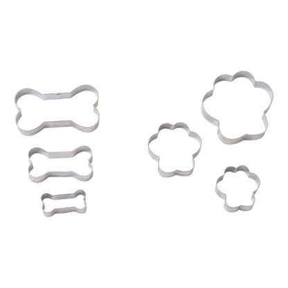 Country Living 6-piece stainless steel cookie cutter set with 3 paw-shaped and 3 bone-shaped cutters for baking and dog treats
