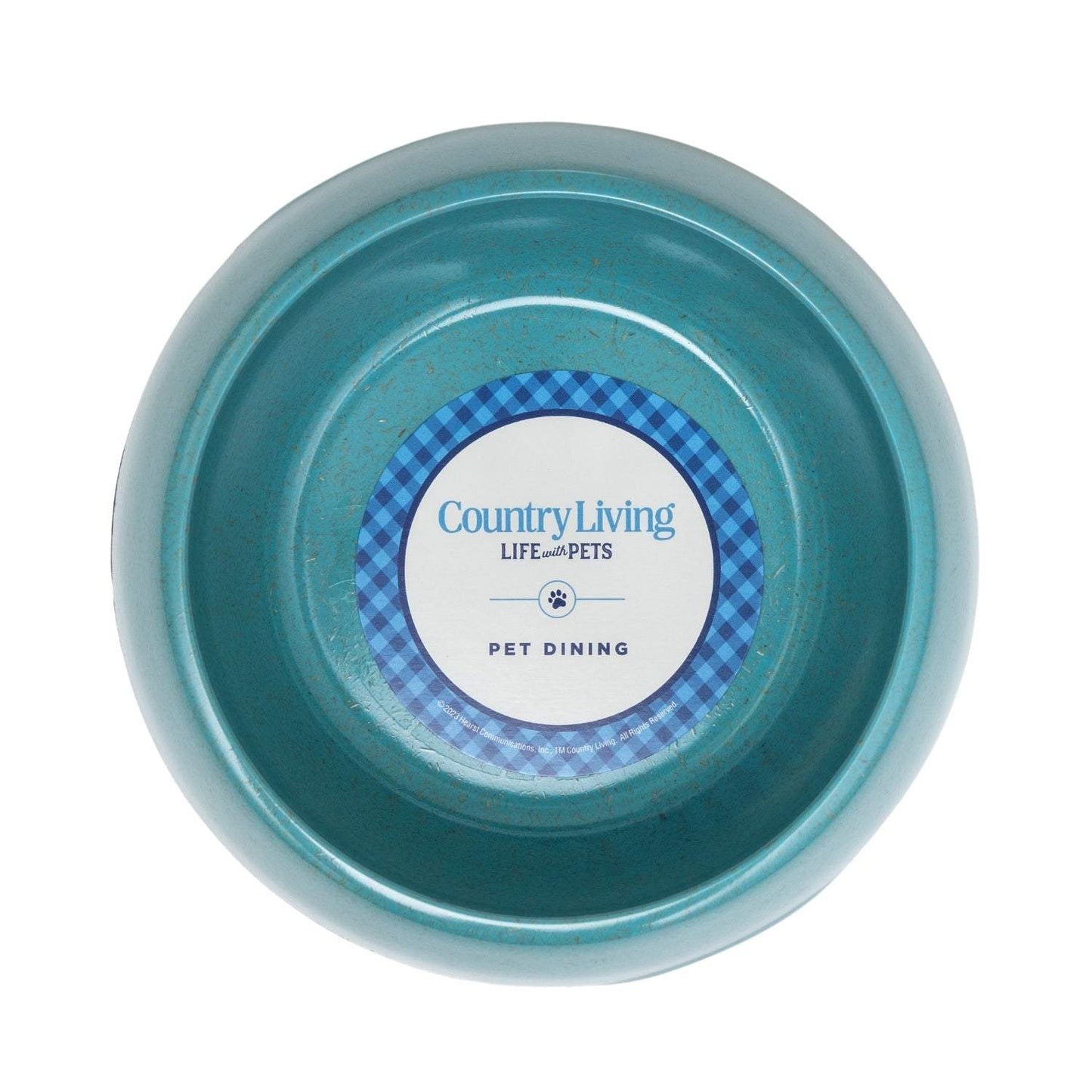 Country Living teal blue natural fiber dog bowls set with anti-skid base and ergonomic grip