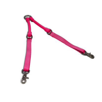 Pink tangle-free double dog leash connector for walking two dogs safely and comfortably
