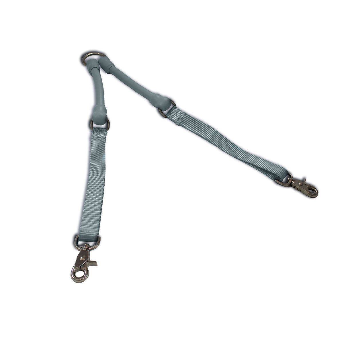 Tangle-free double dog leash connector CRAZYcoupl'r by WACKYwalk'r for walking two dogs with durable stretch design and universal compatibility