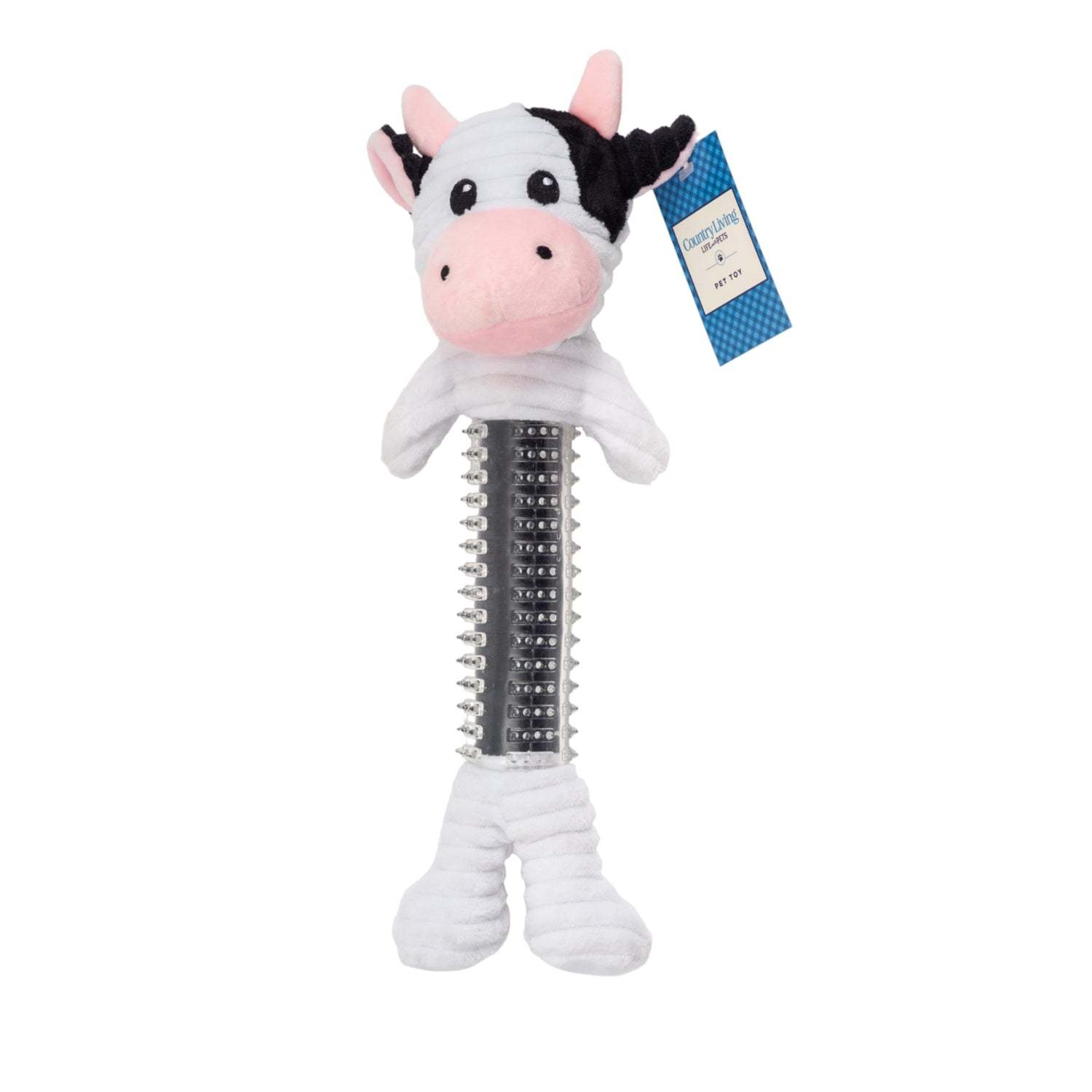 Country Living Thermoplastic Rubber black and white cow plush dog toy with squeaker and crinkle paper