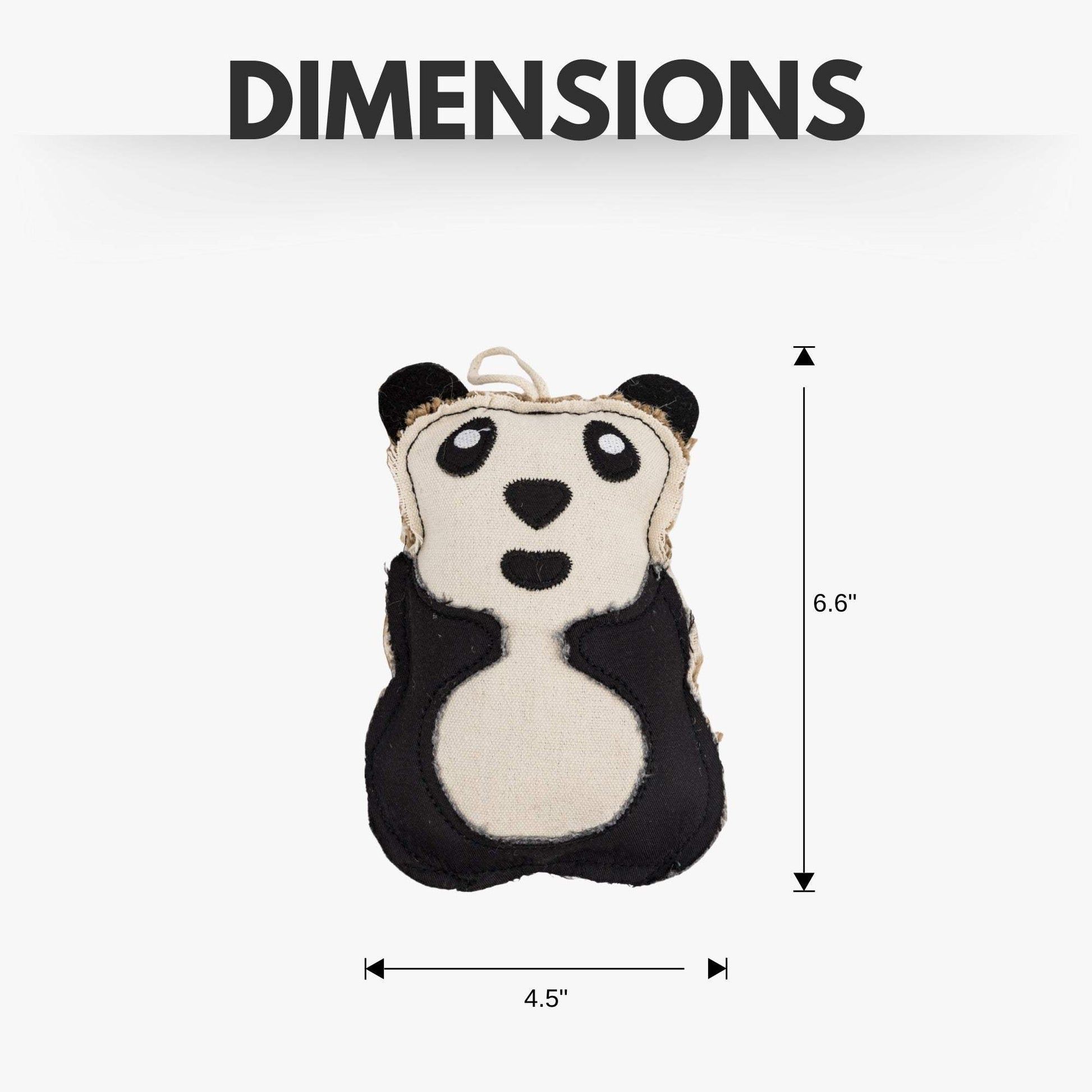 Canvas and jute panda-shaped dog chew toy measuring 6.6 by 4.5 inches, durable and non-toxic for small to medium dogs