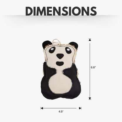 Canvas and jute panda-shaped dog chew toy measuring 6.6 by 4.5 inches, durable and non-toxic for small to medium dogs