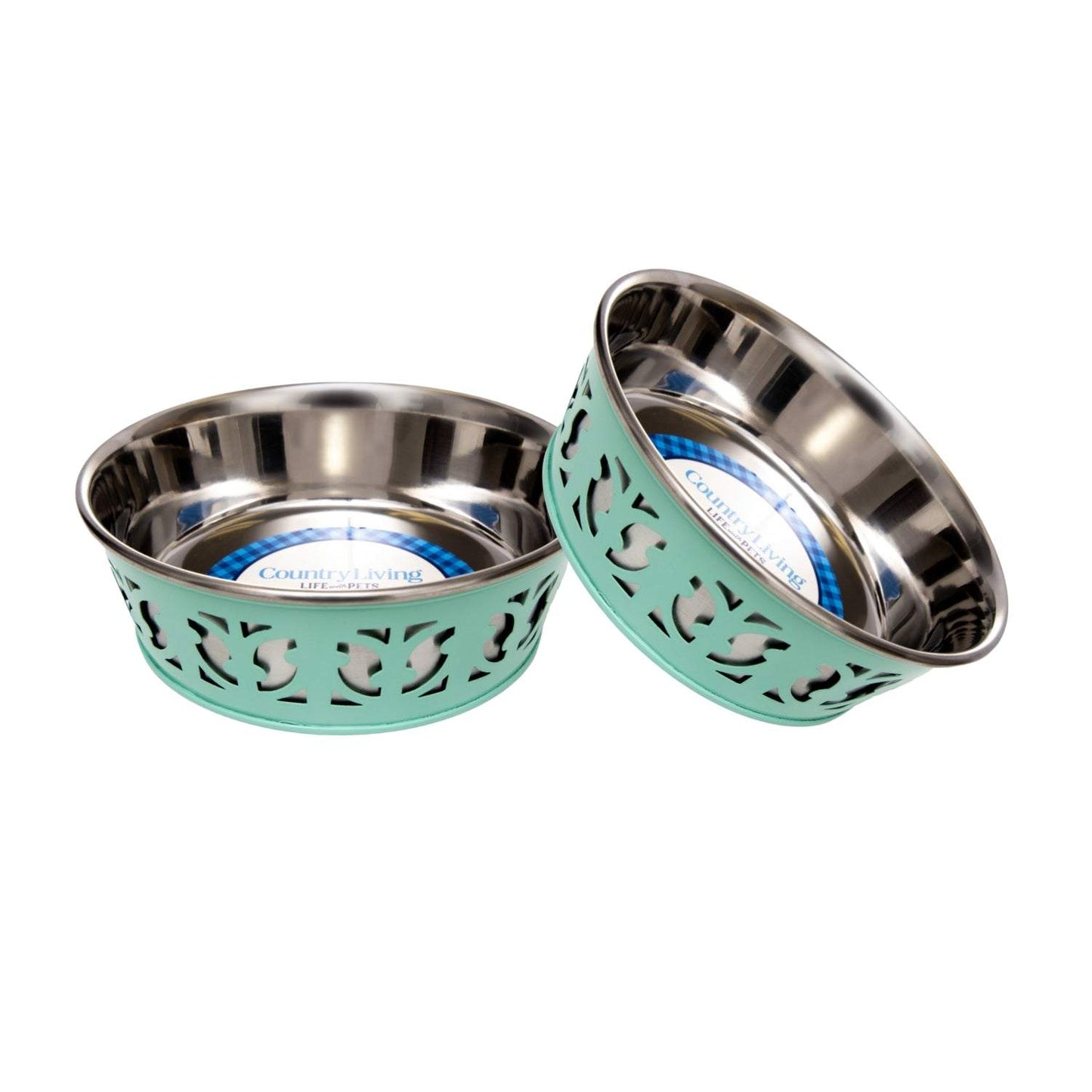 Country Living Set of 2 Stainless Steel Dog Bowls – Farmhouse Style