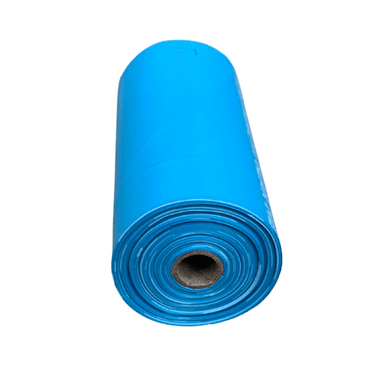 Roll of blue bio-based dog poop bags made from eco-friendly materials for sustainable pet waste management