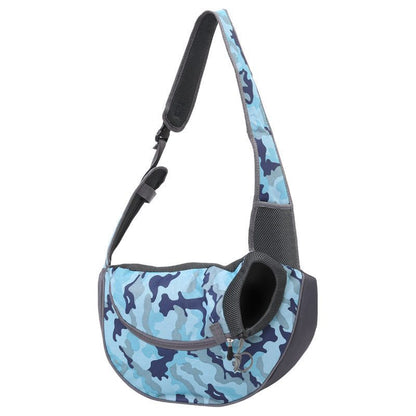 Blue camouflage breathable pet carrier handbag sling for small dogs and cats