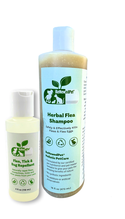 Flea-X Kit with natural herbal flea shampoo and flea tick bug repellent for pets