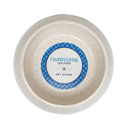 set of 2 white natural fiber dog bowls with anti-skid base and ergonomic grip for pet dining