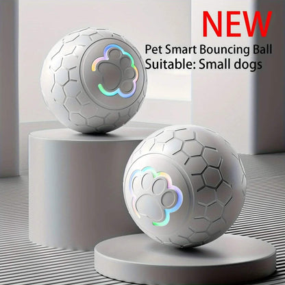Interactive pet toy ball with smart bouncing, rechargeable, bite-resistant, and RGB LED lights for small dogs