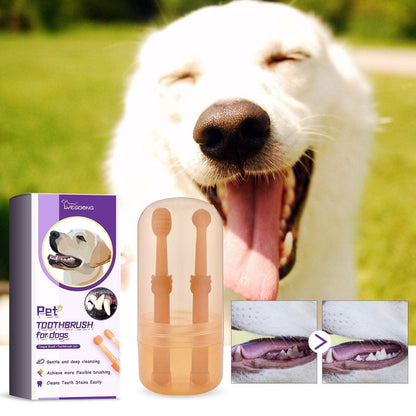 Pet toothbrush for dogs with silicone bristles for gentle tongue and teeth cleaning